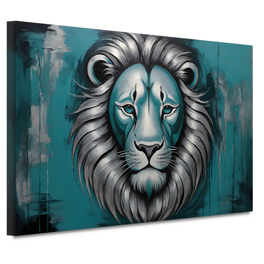 Zilveren en Turquoise Leeuw op Canvas canvas