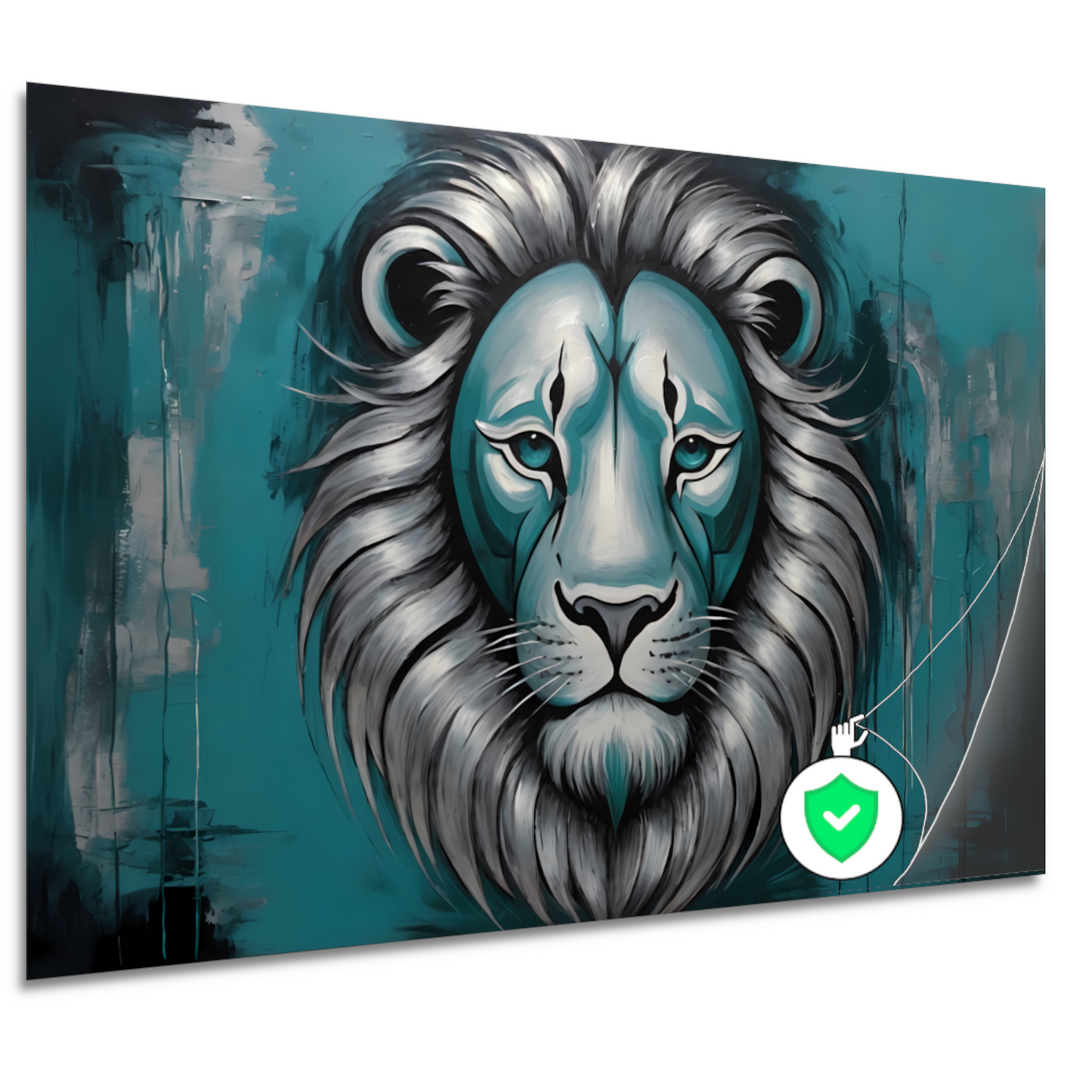 Zilveren en Turquoise Leeuw op Canvas poster