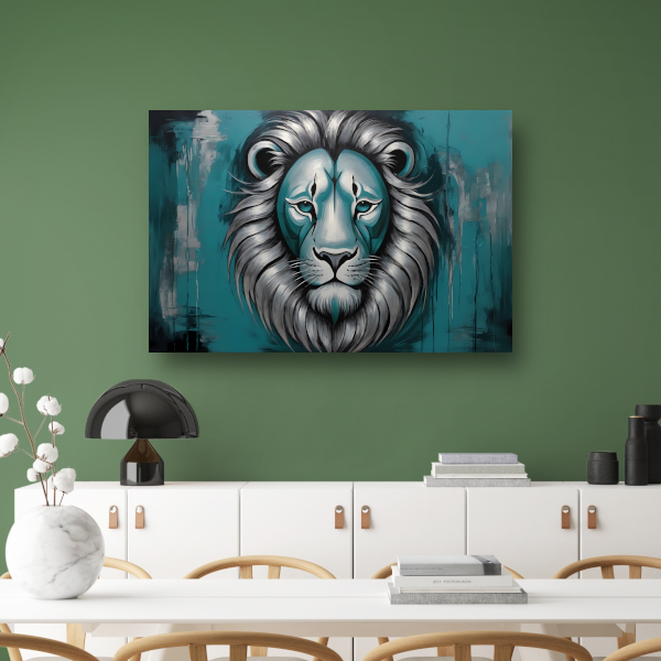 Zilveren en Turquoise Leeuw op Canvas poster