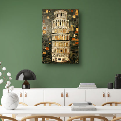 Kleurrijk mozaïek van de toren van Pisa canvas met baklijst