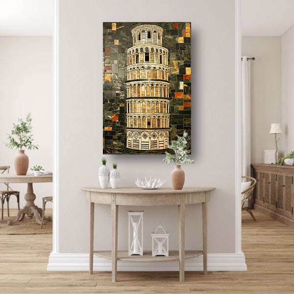 Kleurrijk mozaïek van de toren van Pisa canvas met baklijst
