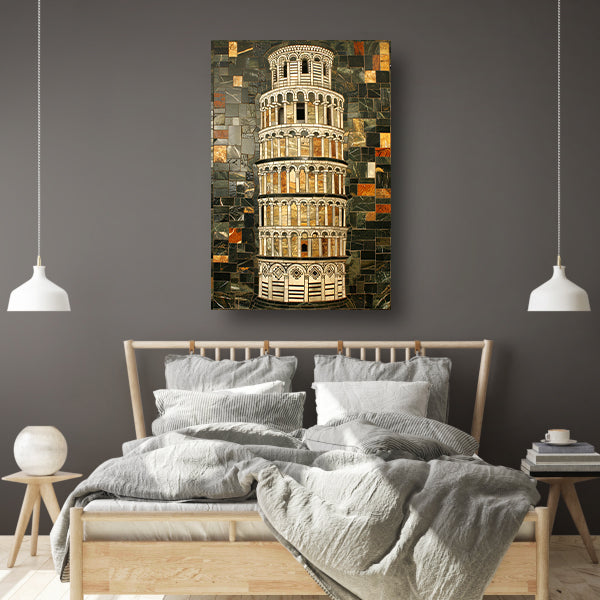 Kleurrijk mozaïek van de toren van Pisa canvas met baklijst
