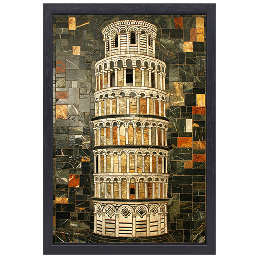 Kleurrijk mozaïek van de toren van Pisa canvas met baklijst