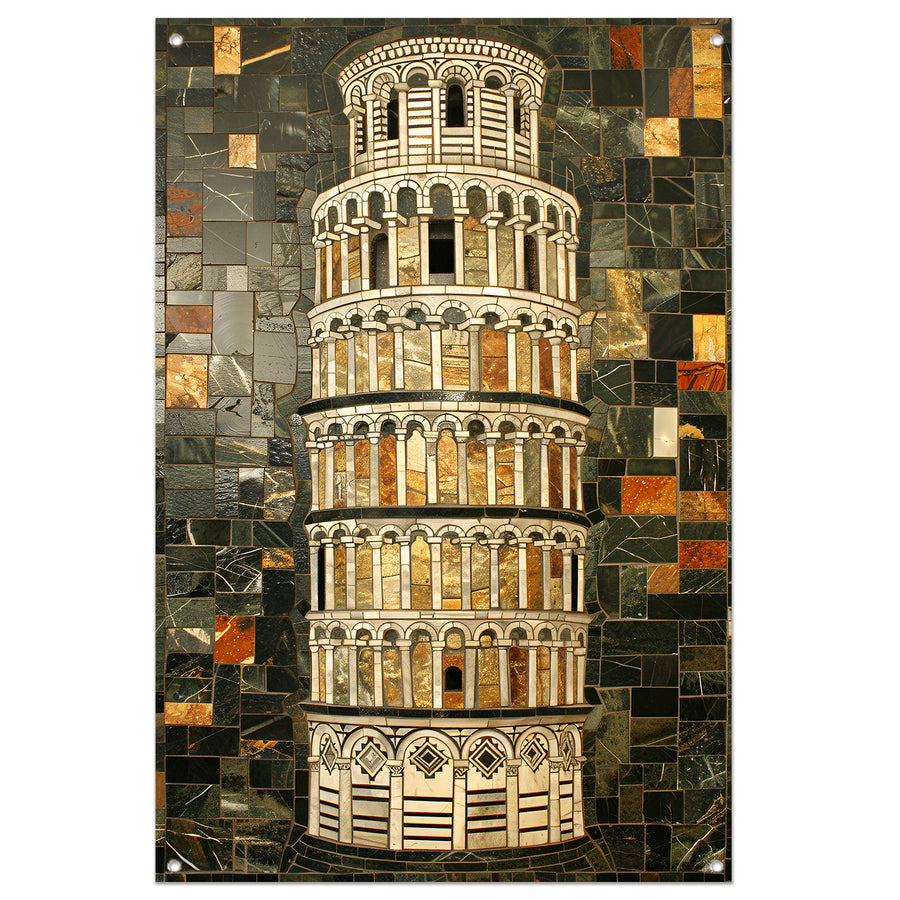 Kleurrijk mozaïek van de toren van Pisa tuinposter