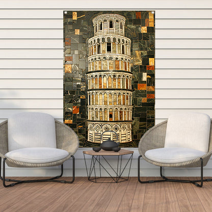 Kleurrijk mozaïek van de toren van Pisa tuinposter