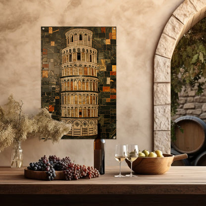 Kleurrijk mozaïek van de toren van Pisa tuinposter