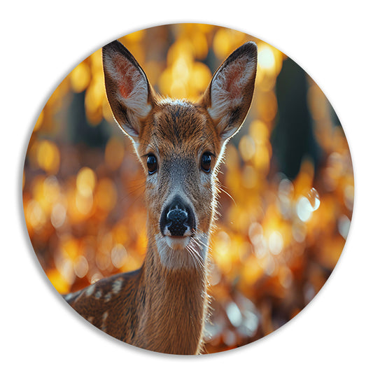 Schattig hert in herfstbos landschap aluminium muurcirkel