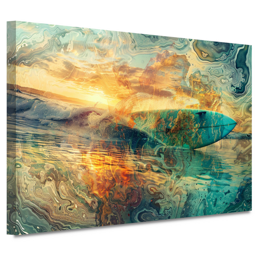 Abstracte Zonsondergang en Surfplank in Zee canvas