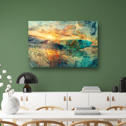Abstracte Zonsondergang en Surfplank in Zee canvas