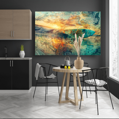 Abstracte Zonsondergang en Surfplank in Zee canvas
