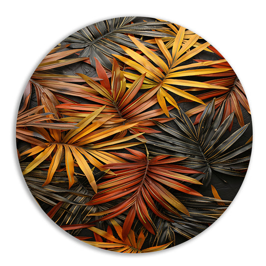 Modern Print van Herfstkleurige Palmbladeren aluminium muurcirkel