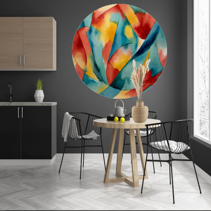 Vloeiende Abstractie in Levendige Waterverf aluminium muurcirkel