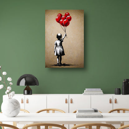 Silhouet meisje met glanzende rode ballonnen canvas