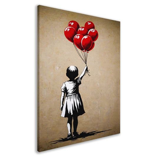 Silhouet meisje met glanzende rode ballonnen canvas