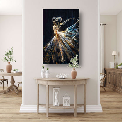 Gouden Schaduw Dans - Een Lichtspektakel canvas met baklijst