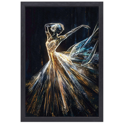 Gouden Schaduw Dans - Een Lichtspektakel canvas met baklijst