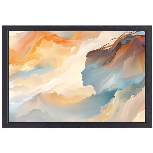 Gezicht en Werveling in Abstracte Kleuren canvas met baklijst