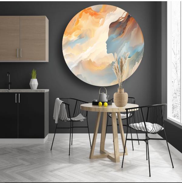 Gezicht en Werveling in Abstracte Kleuren aluminium muurcirkel