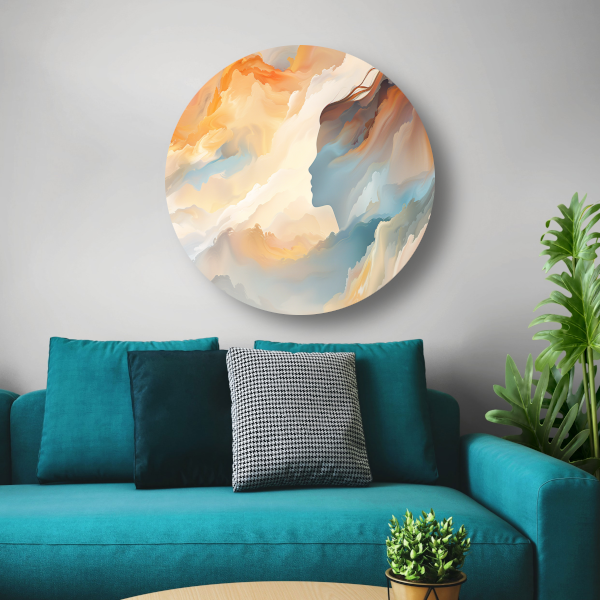 Gezicht en Werveling in Abstracte Kleuren aluminium muurcirkel