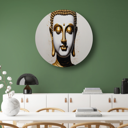 Gouden Boeddha - Sereniteit en Wijsheid aluminium muurcirkel