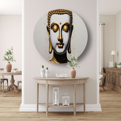 Gouden Boeddha - Sereniteit en Wijsheid aluminium muurcirkel