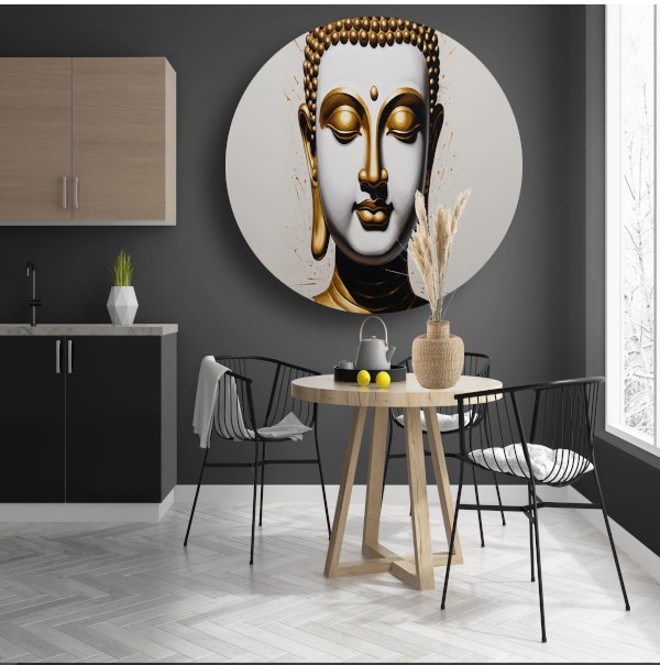 Gouden Boeddha - Sereniteit en Wijsheid aluminium muurcirkel