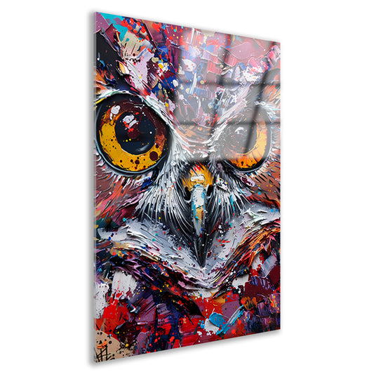 Abstracte, kleurrijke uil met dynamische verfexplosies acrylglas