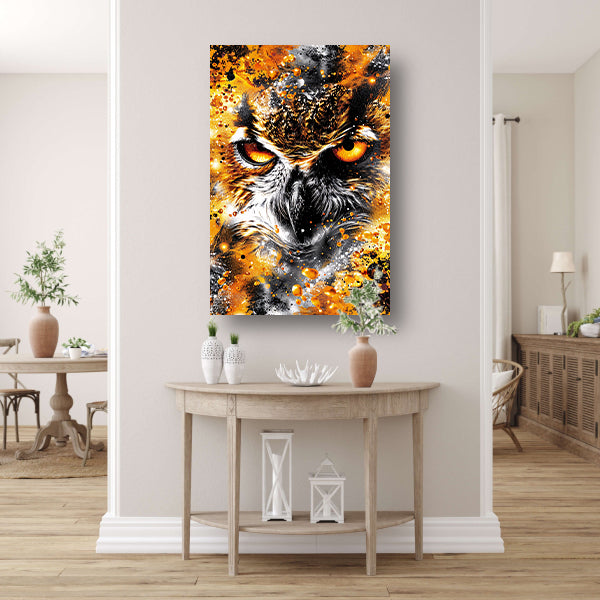 Kleurrijk abstract schilderij van een uil poster