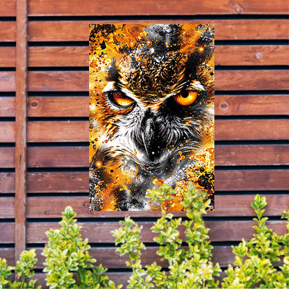 Kleurrijk abstract schilderij van een uil tuinposter