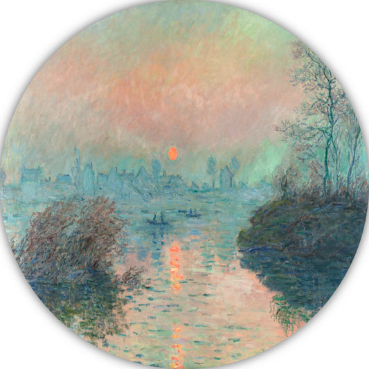 Zonsondergang op de Seine bij Lavacourt - Claude Monet aluminium muurcirkel