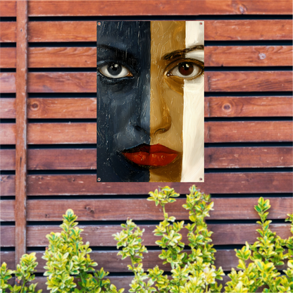 Abstract portret met sterke contrasten tuinposter