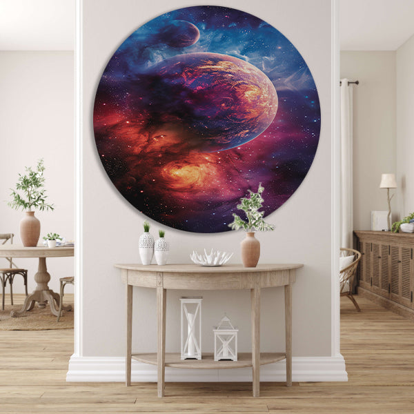Psychedelische Planeet in Kosmisch Kleurenpalet aluminium muurcirkel