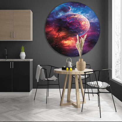 Psychedelische Planeet in Kosmisch Kleurenpalet aluminium muurcirkel