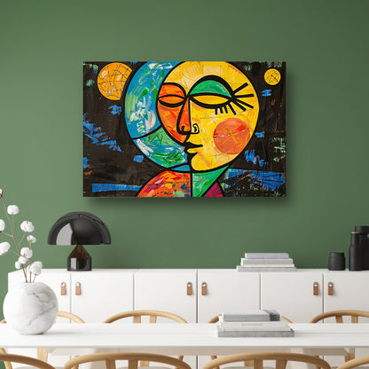 Kleurrijk abstract portret met aardse vormen poster