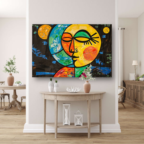Kleurrijk abstract portret met aardse vormen poster