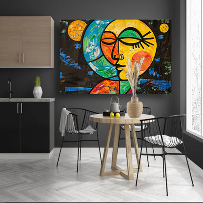 Kleurrijk abstract portret met aardse vormen poster