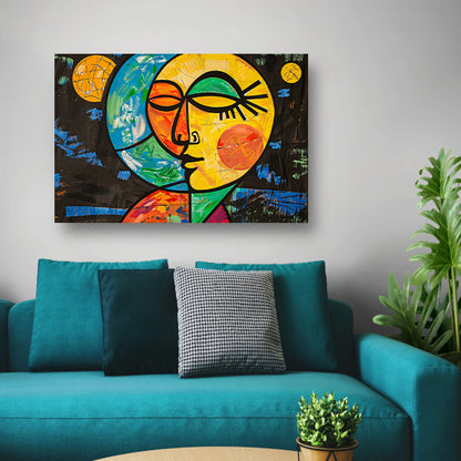 Kleurrijk abstract portret met aardse vormen poster