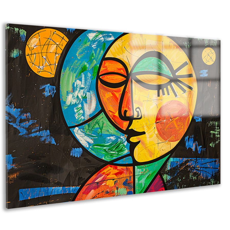 Kleurrijk abstract portret met aardse vormen acrylglas