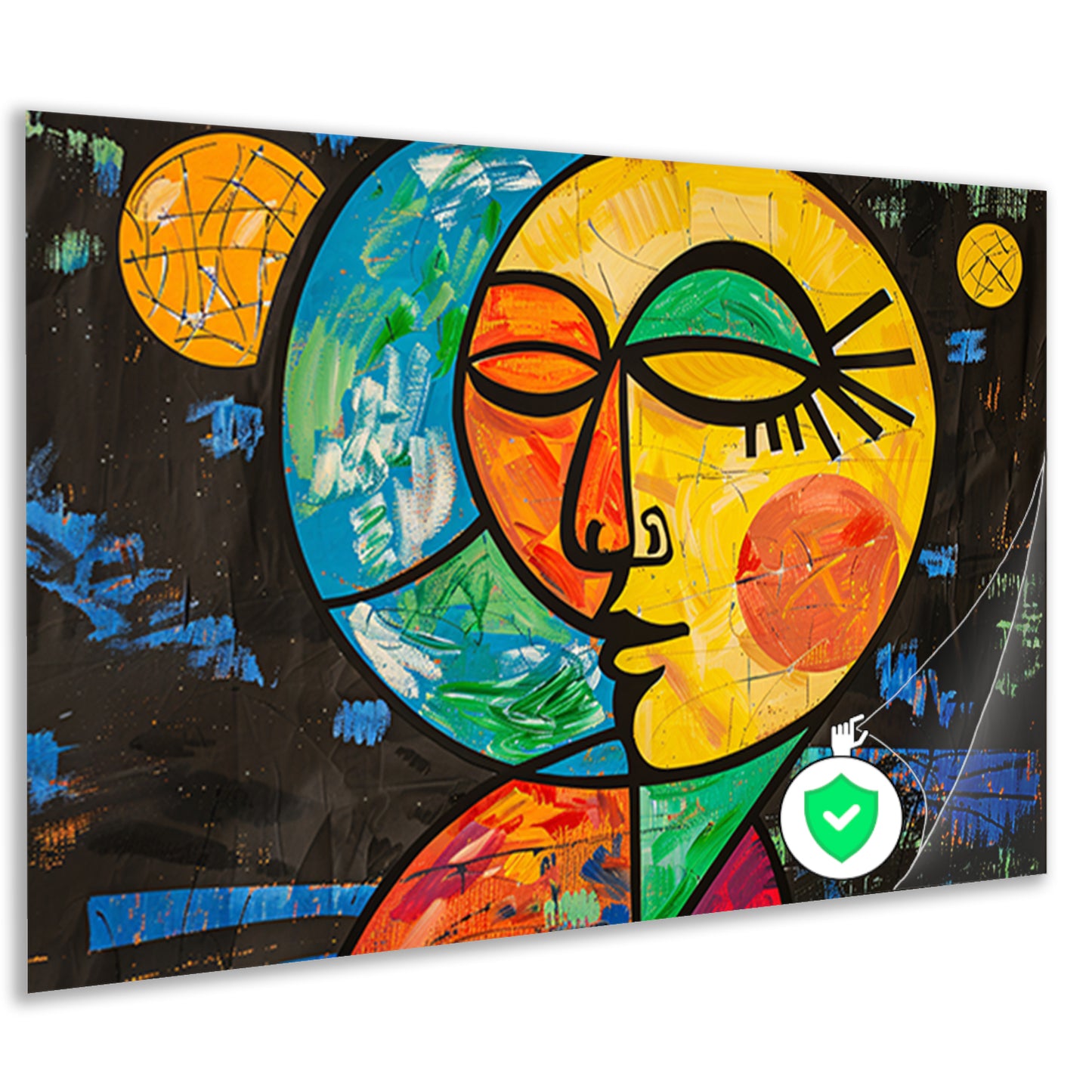 Kleurrijk abstract portret met aardse vormen poster