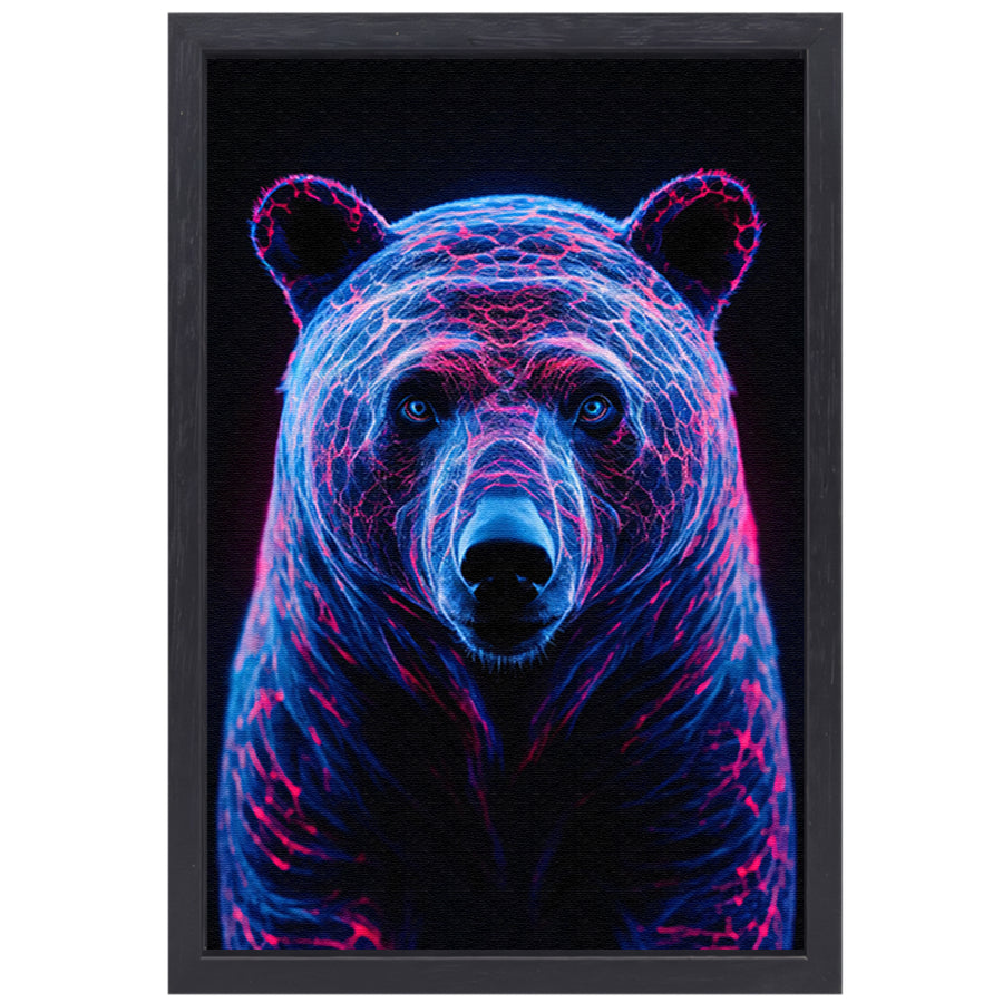 Digitale Neon Beer Kunst met Kleurrijke Patronen canvas met baklijst