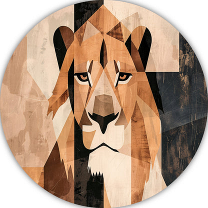 Abstracte Monochrome Leeuw in Geometrische Stijl aluminium muurcirkel