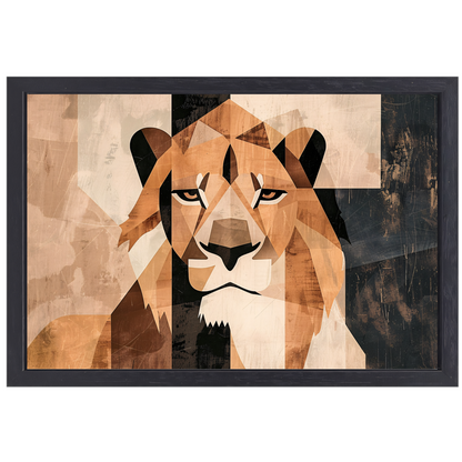 Abstracte Monochrome Leeuw in Geometrische Stijl canvas met baklijst