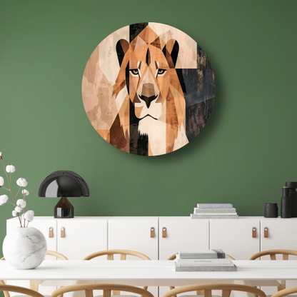 Abstracte Monochrome Leeuw in Geometrische Stijl aluminium muurcirkel