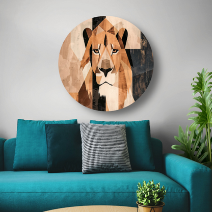 Abstracte Monochrome Leeuw in Geometrische Stijl aluminium muurcirkel