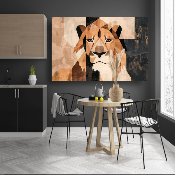 Abstracte Monochrome Leeuw in Geometrische Stijl poster