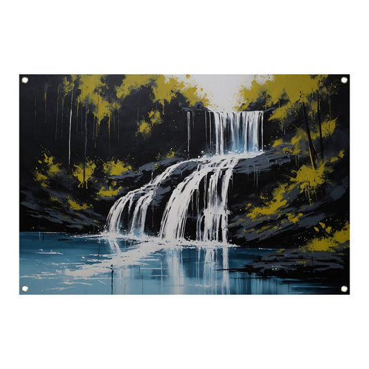 Abstracte Waterval in Monochroom met Kleuraccenten tuinposter
