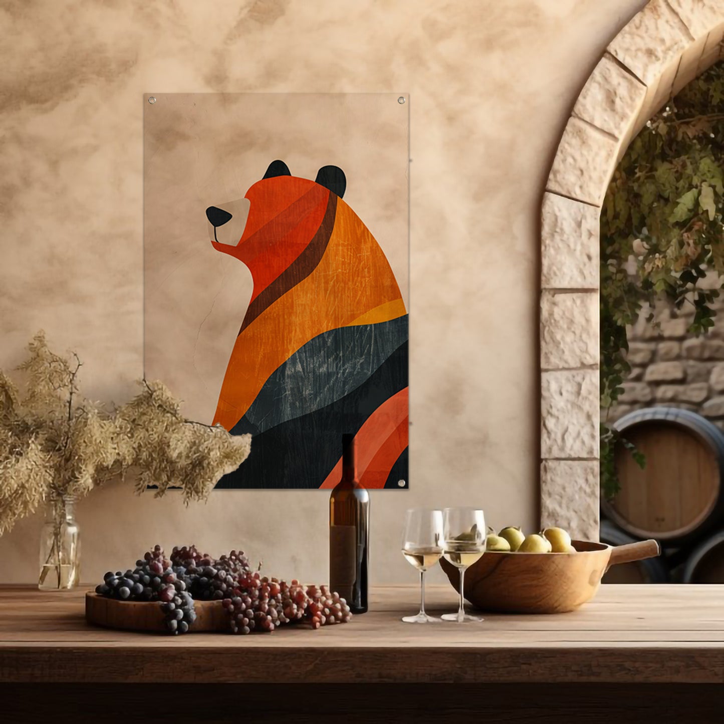 Minimalistisch Beer met Aardse Kleuren tuinposter