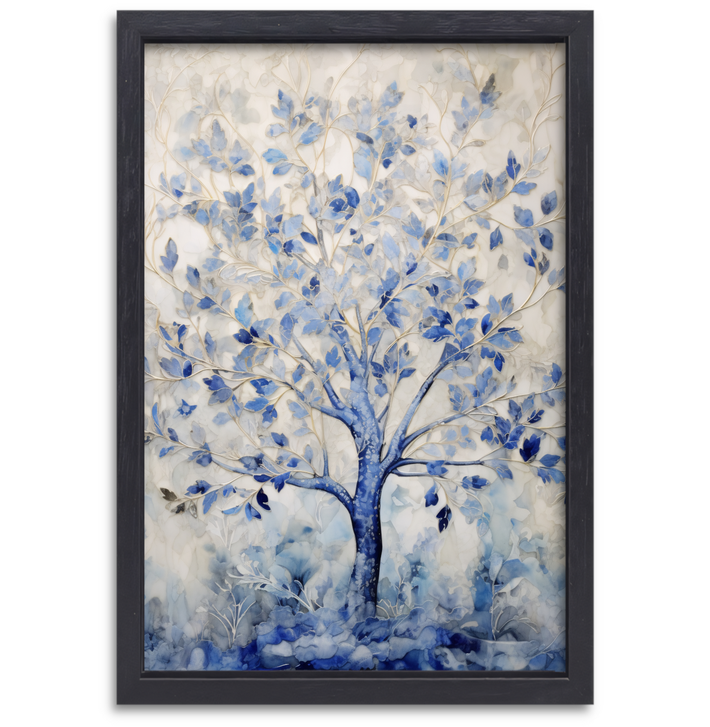 Minimalistische blauwe boom canvas met baklijst