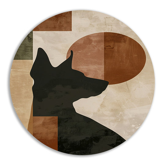 Abstracte hond in geometrische stijl met neutrale kleuren aluminium muurcirkel