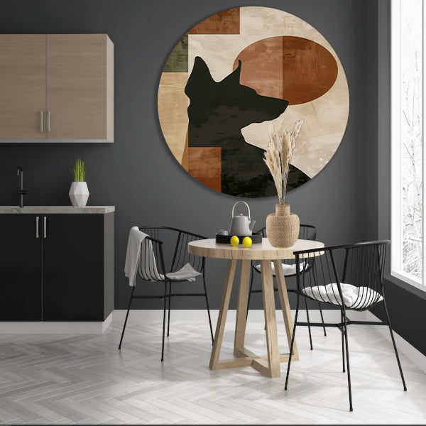 Abstracte hond in geometrische stijl met neutrale kleuren aluminium muurcirkel